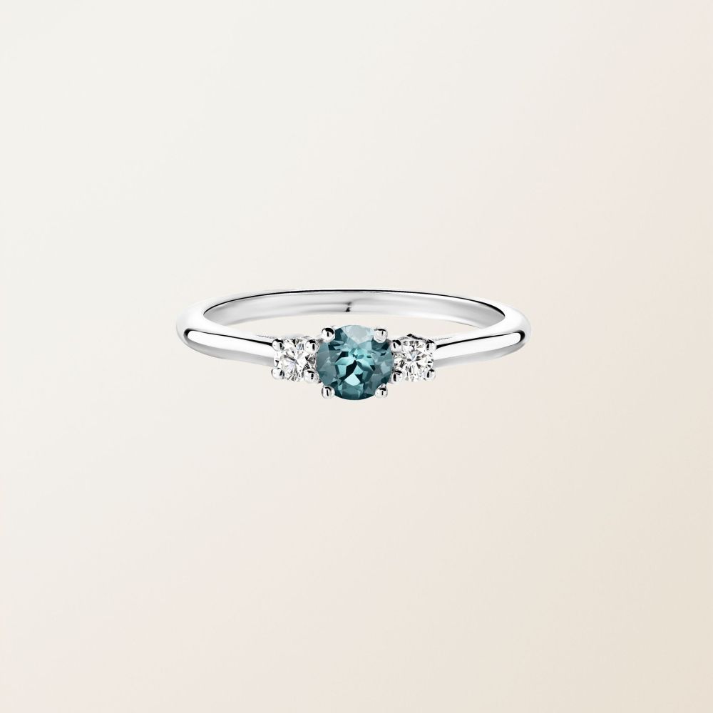 Bague Platine Saphir Bleu Gris et diamants Baby Lady Duo 2