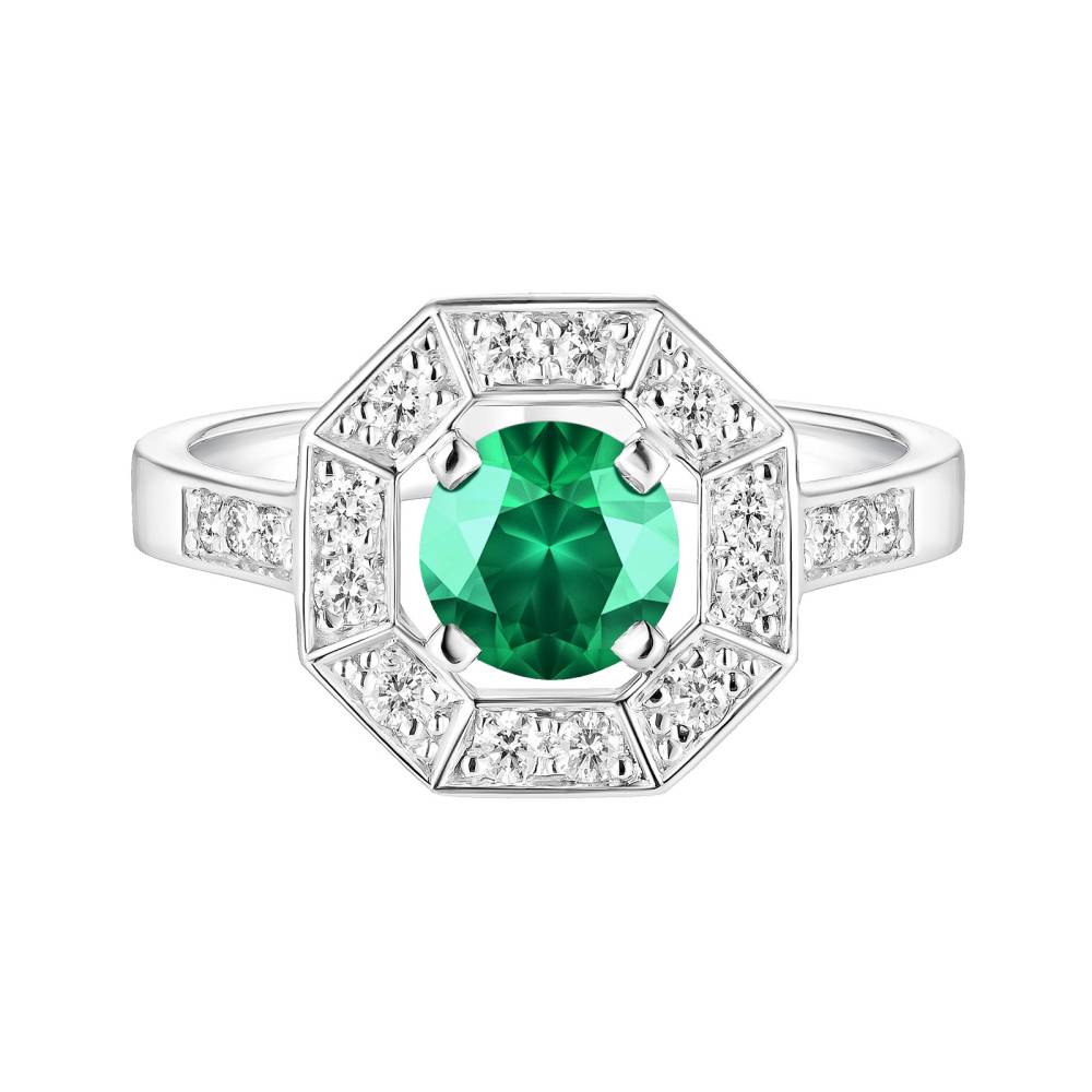 Ring White gold Emerald and diamonds Art Déco Rond 6 mm 2