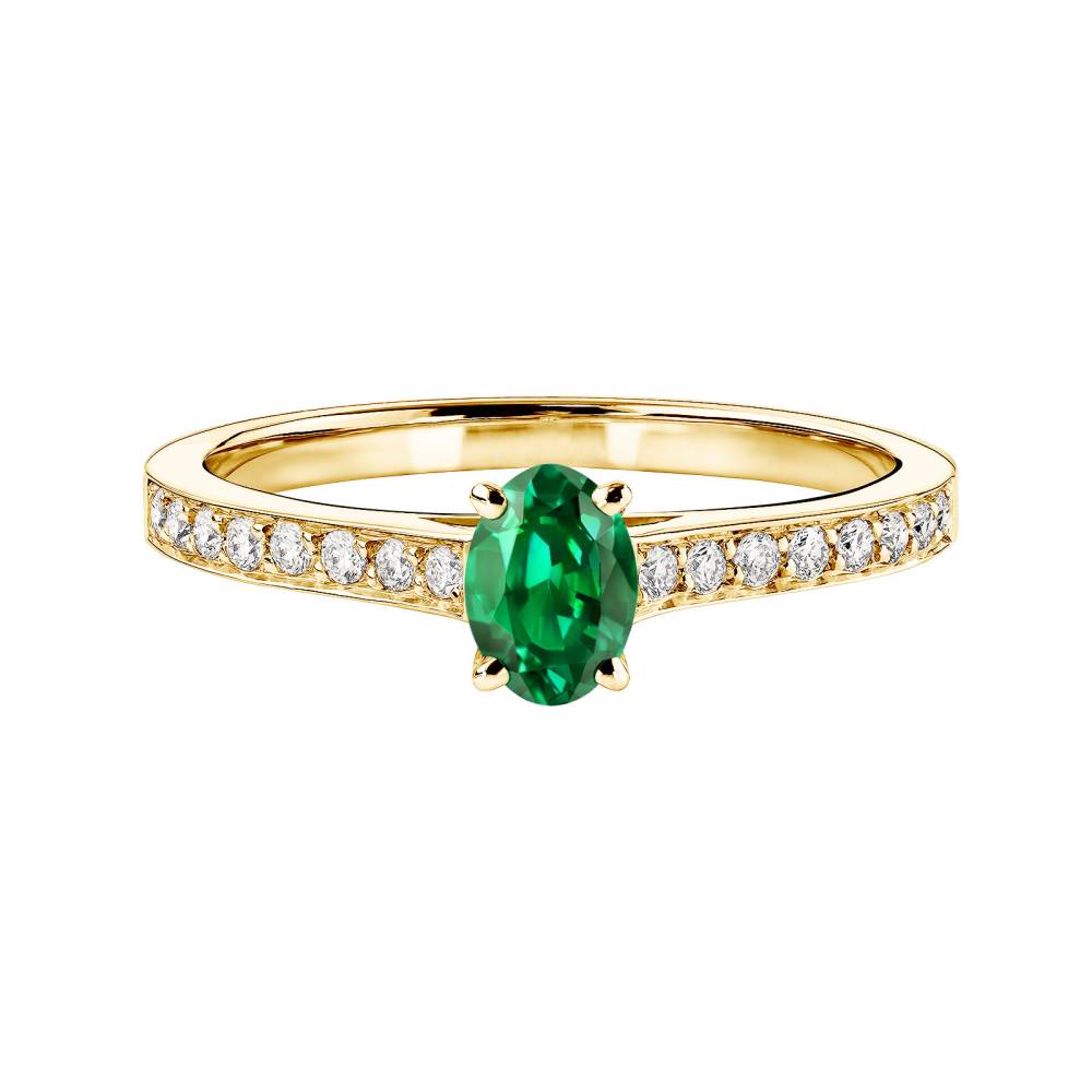 Ring Yellow gold Emerald and diamonds Lady Ovale Pavée 2