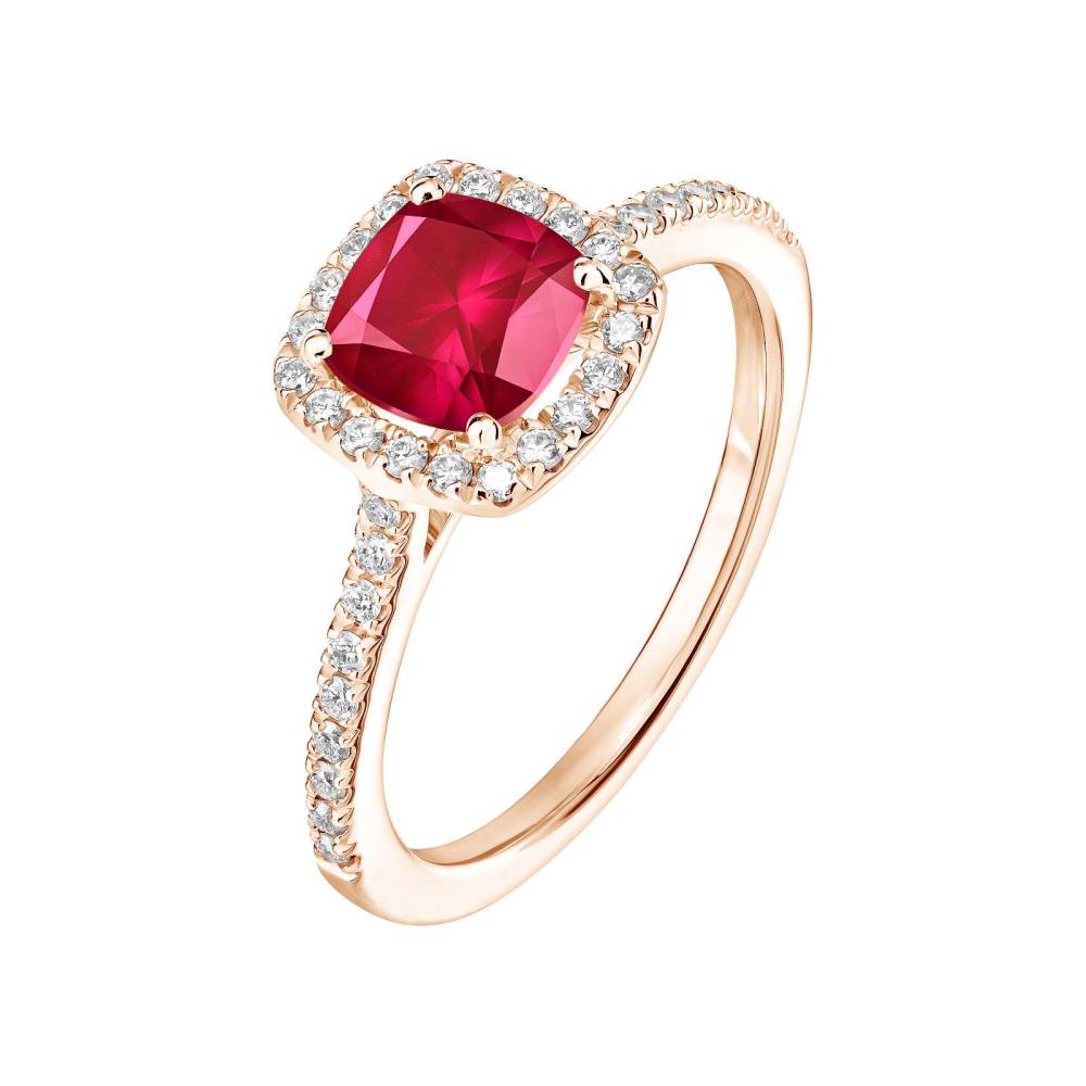 Ring Rose gold Ruby and diamonds Rétromantique Coussin Pavée 2