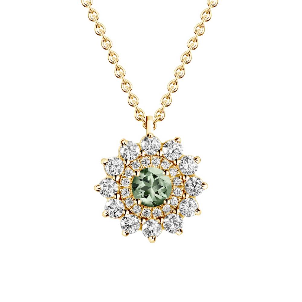 Pendentif Or jaune Saphir Vert et diamants Lefkos 2