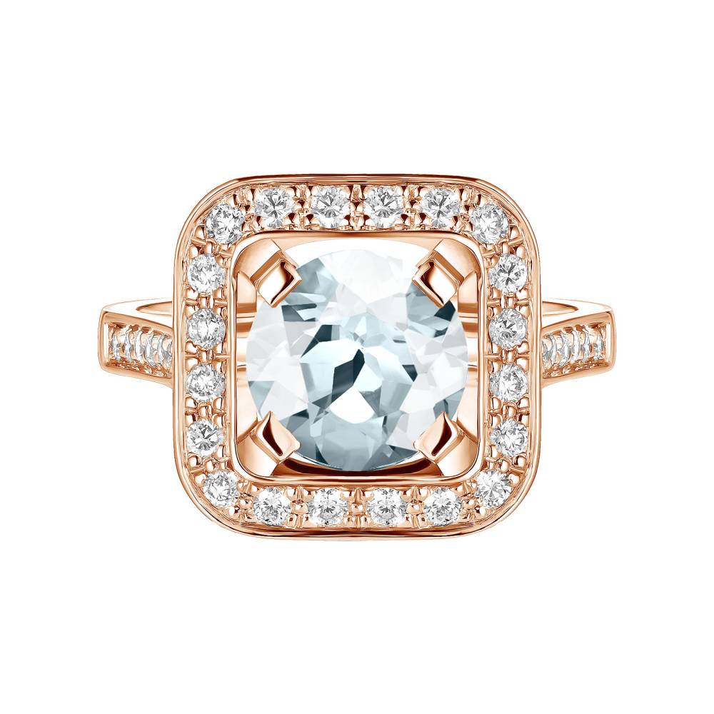 Ring Rose gold Aquamarine and diamonds Art Déco Rond 8 mm 2