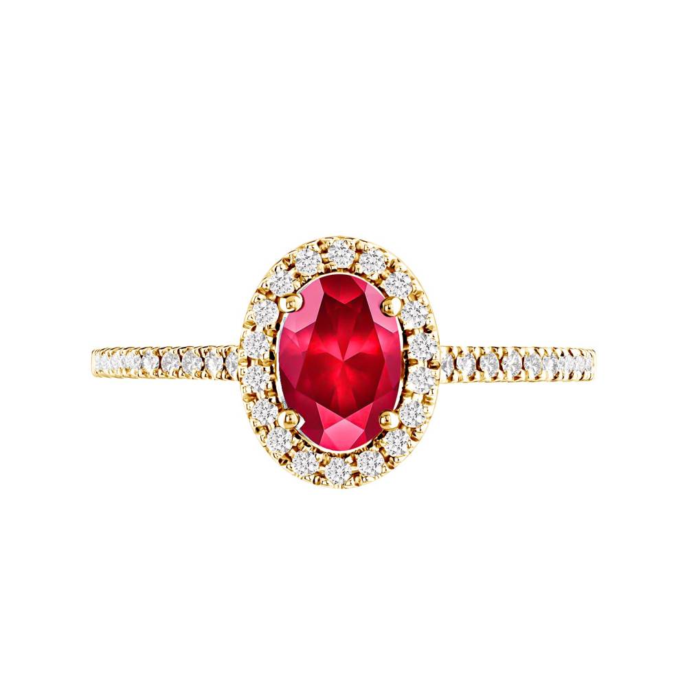 Bague Or jaune Rubis et diamants Rétromantique Ovale Pavée 2