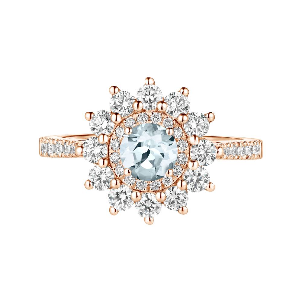 Ring Rose gold Aquamarine and diamonds Lefkos 5 mm Pavée 2