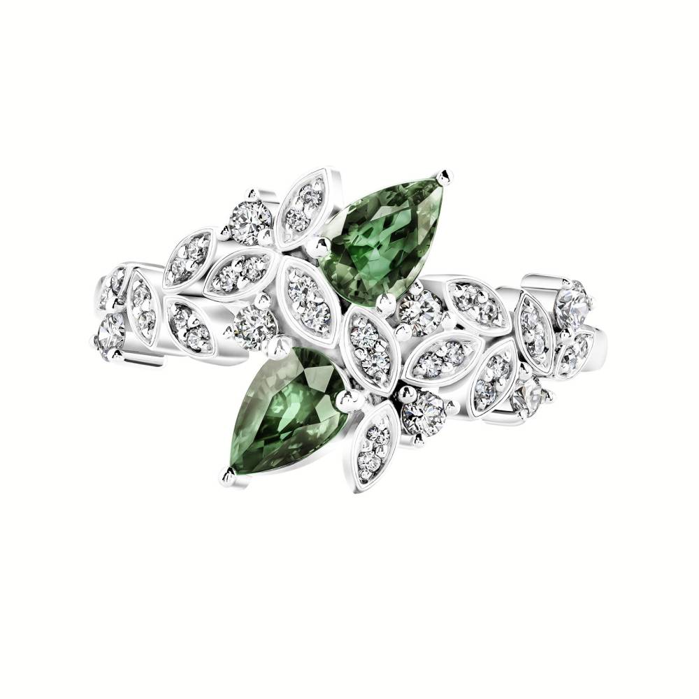 Bague Or blanc Saphir Vert et diamants EverBloom Toi & Moi 2