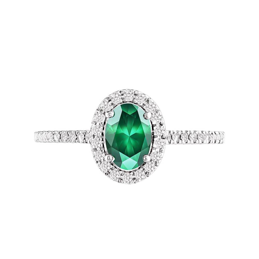 Ring White gold Emerald and diamonds Rétromantique Ovale Pavée 2