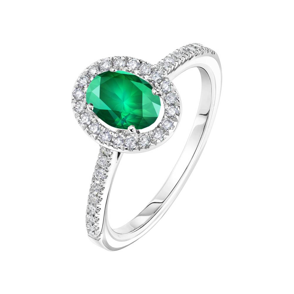 Ring Platinum Emerald and diamonds Rétromantique Ovale Pavée 2