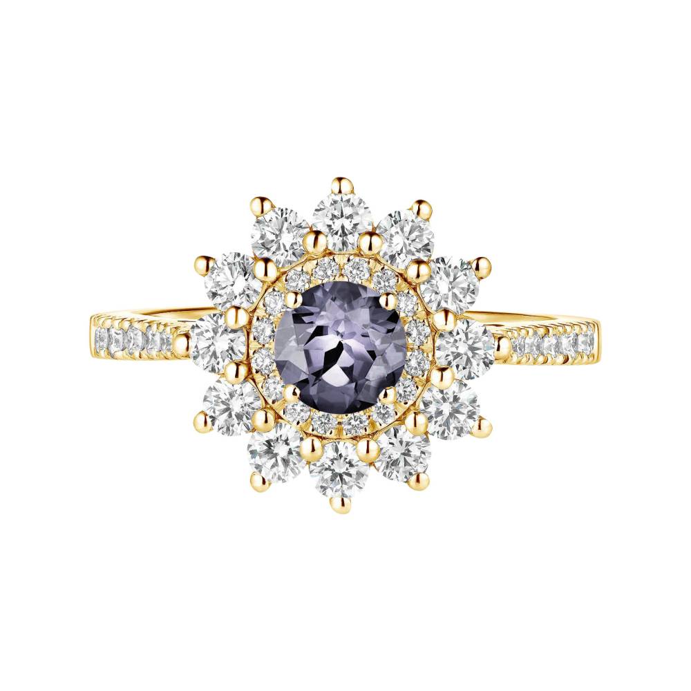 Ring Yellow gold Grey Spinel and diamonds Lefkos 5 mm Pavée 2