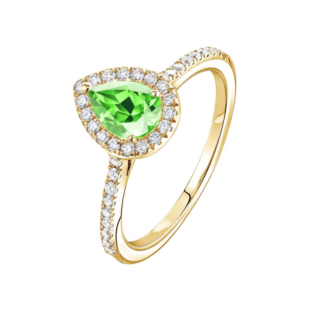 Bague Or jaune Tsavorite et diamants Rétromantique Poire Pavée 2