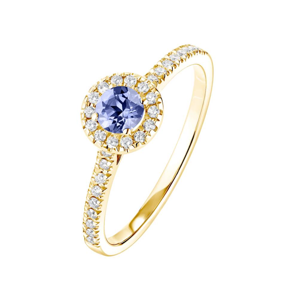 Bague Or jaune Tanzanite et diamants Rétromantique S Pavée 2