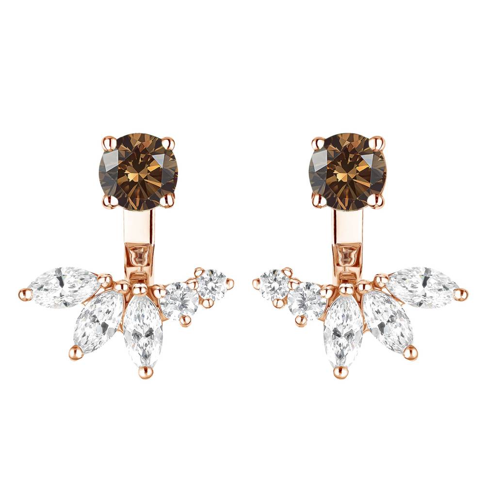 Earrings Rose gold Chocolate Diamond and diamonds EverBloom Symétriques 2