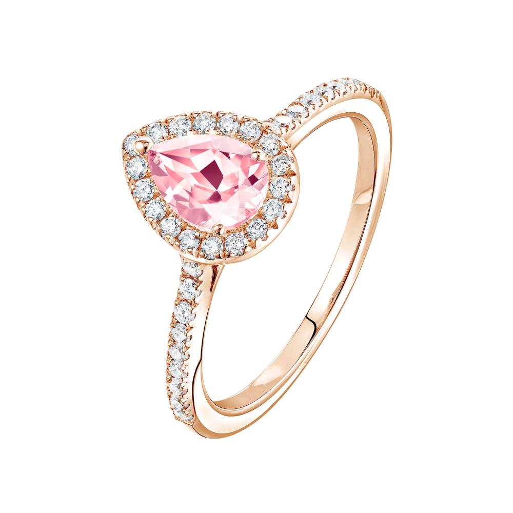 Ring Rose gold Tourmaline and diamonds Rétromantique Poire Pavée 2