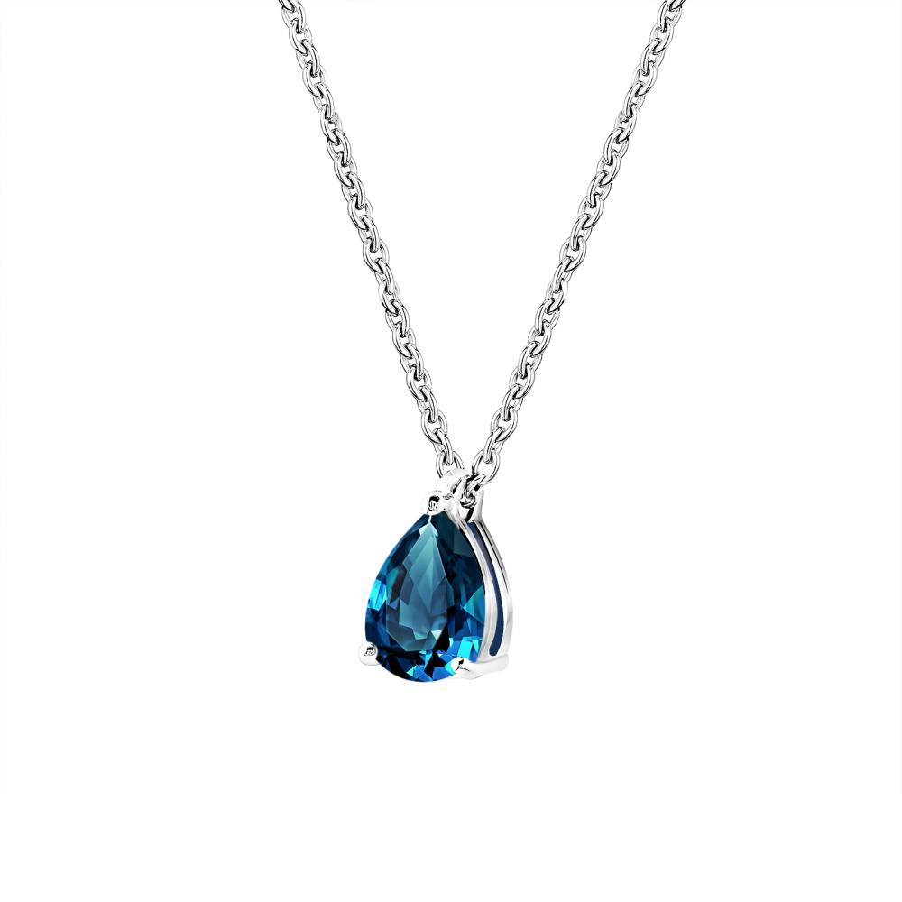 Pendentif Or blanc Topaze Blue London et diamants Lady Poire M 3