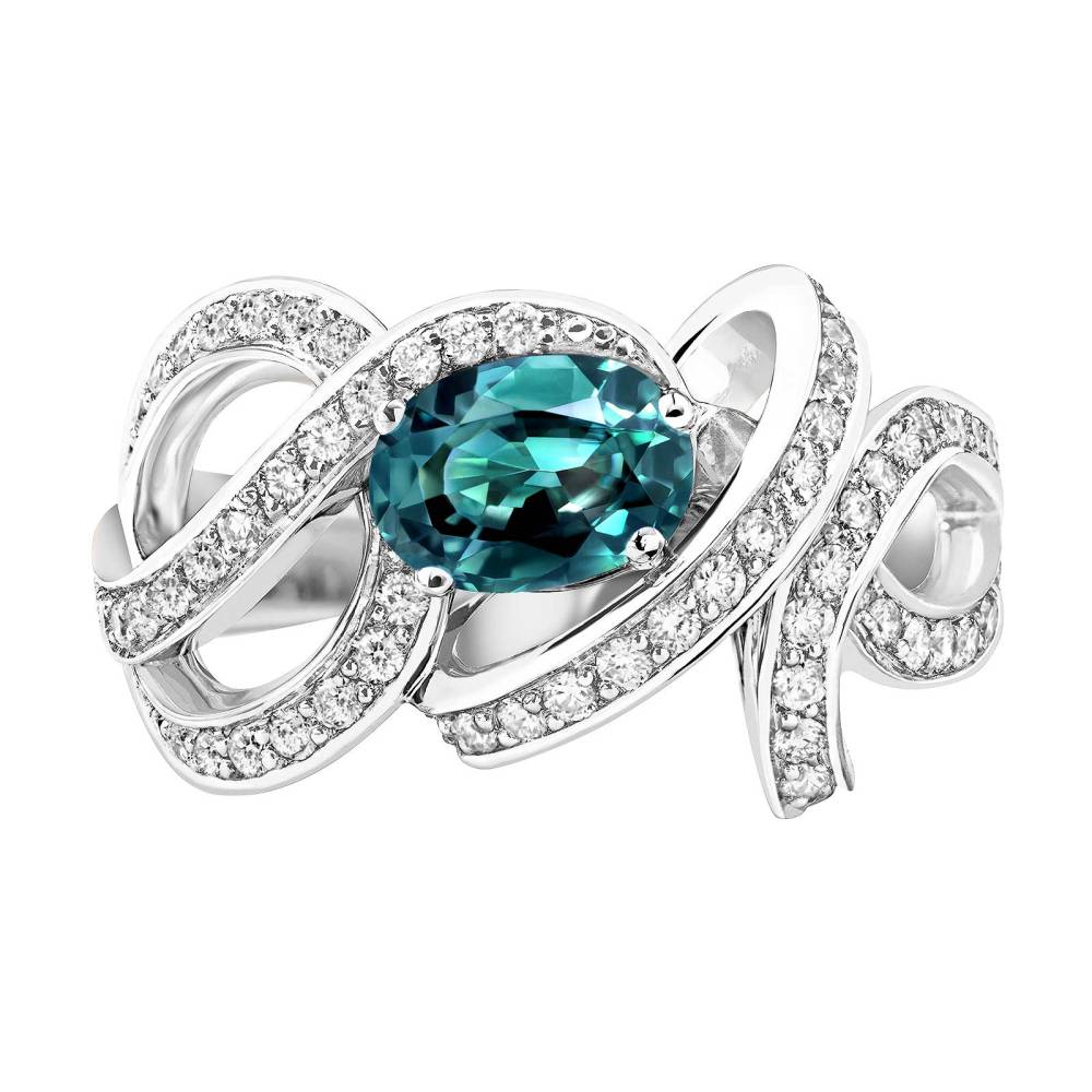 Bague Or blanc Saphir Teal et diamants Olympia 2