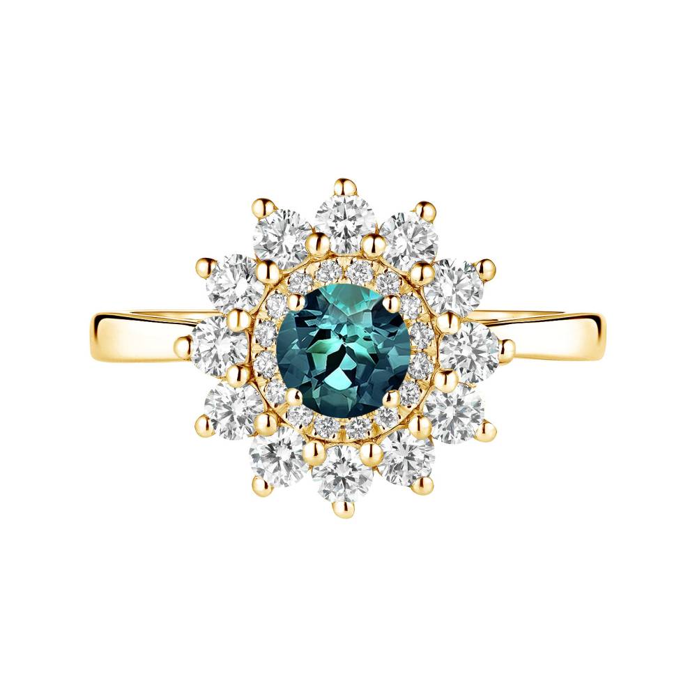 Ring Yellow gold Teal Sapphire and diamonds Lefkos 5 mm 2