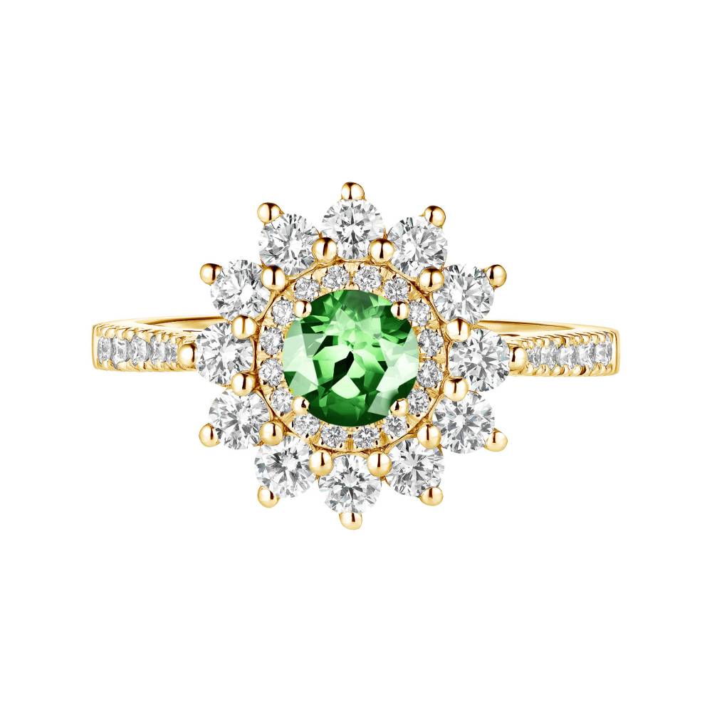 Ring Yellow gold Tsavorite and diamonds Lefkos 5 mm Pavée 2