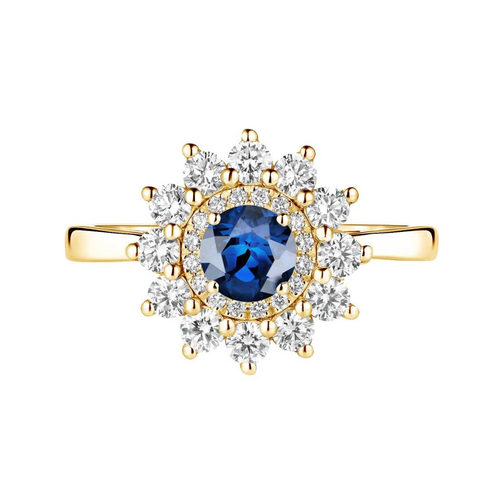 Ring Yellow gold Sapphire and diamonds Lefkos 5 mm 2