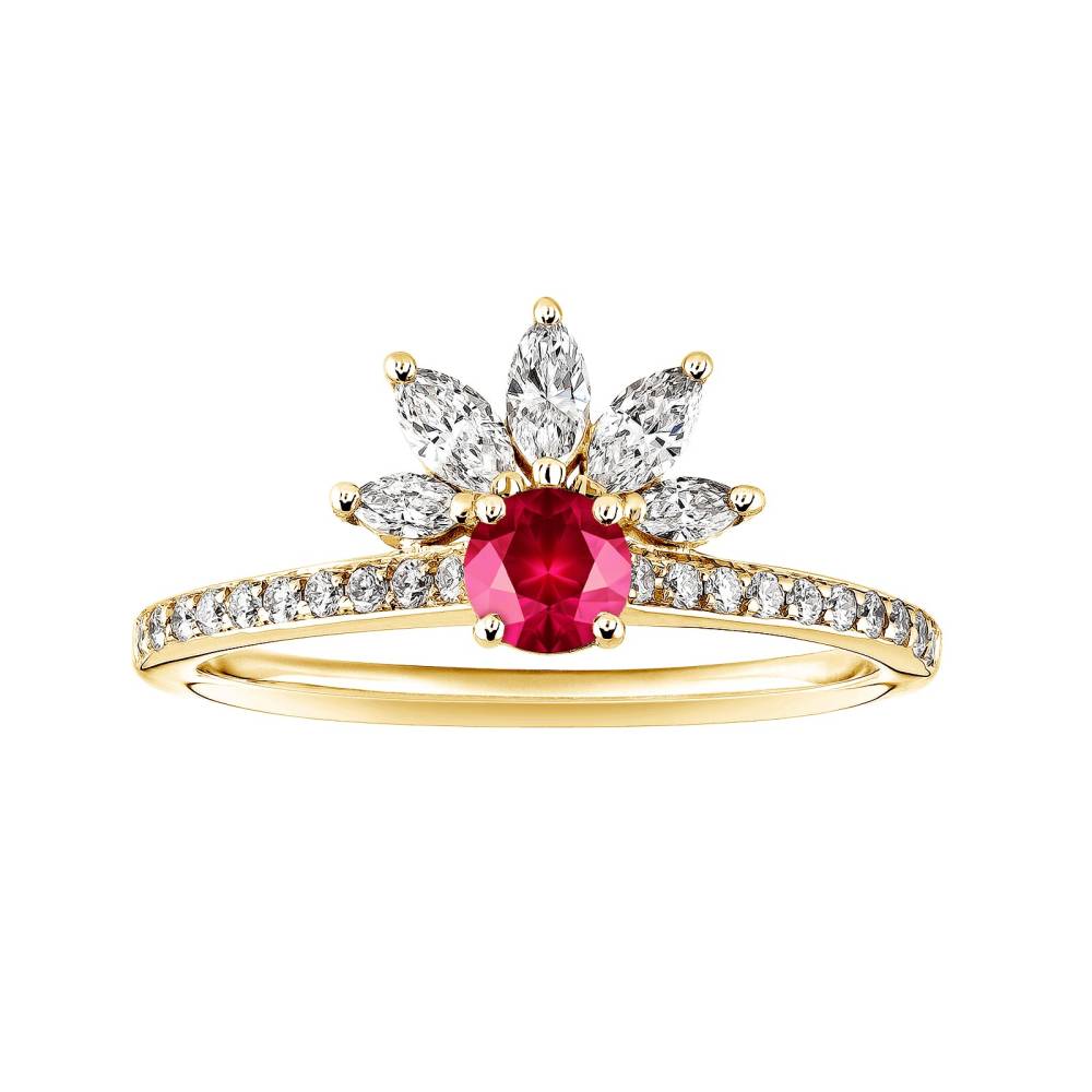 Bague Or jaune Rubis et diamants EverBloom Pavée 4 mm 2