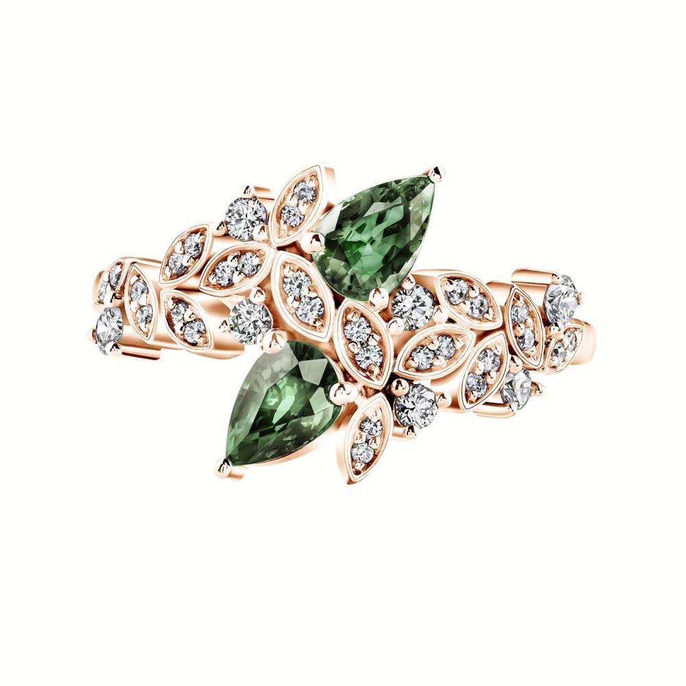 Ring Rose gold Green Sapphire and diamonds EverBloom Toi & Moi 2