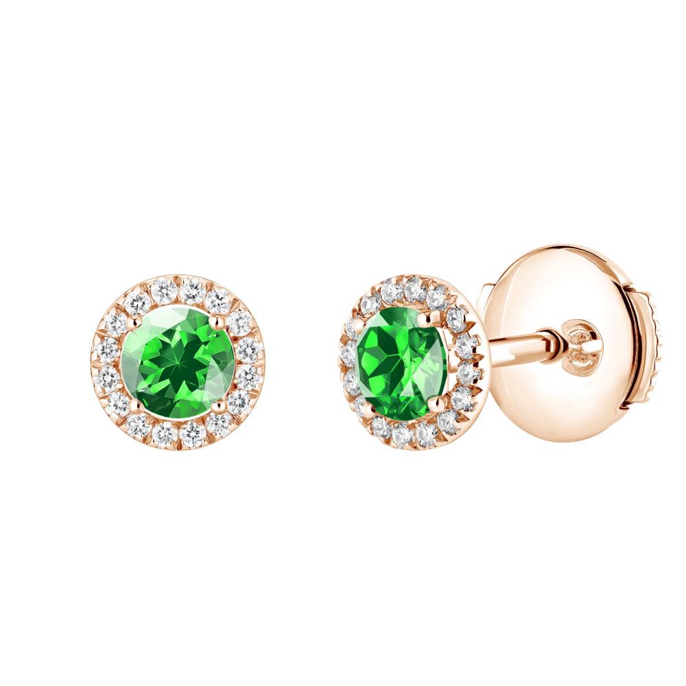 Boucles d'oreilles Or rose Tsavorite et diamants Rétromantique S 2