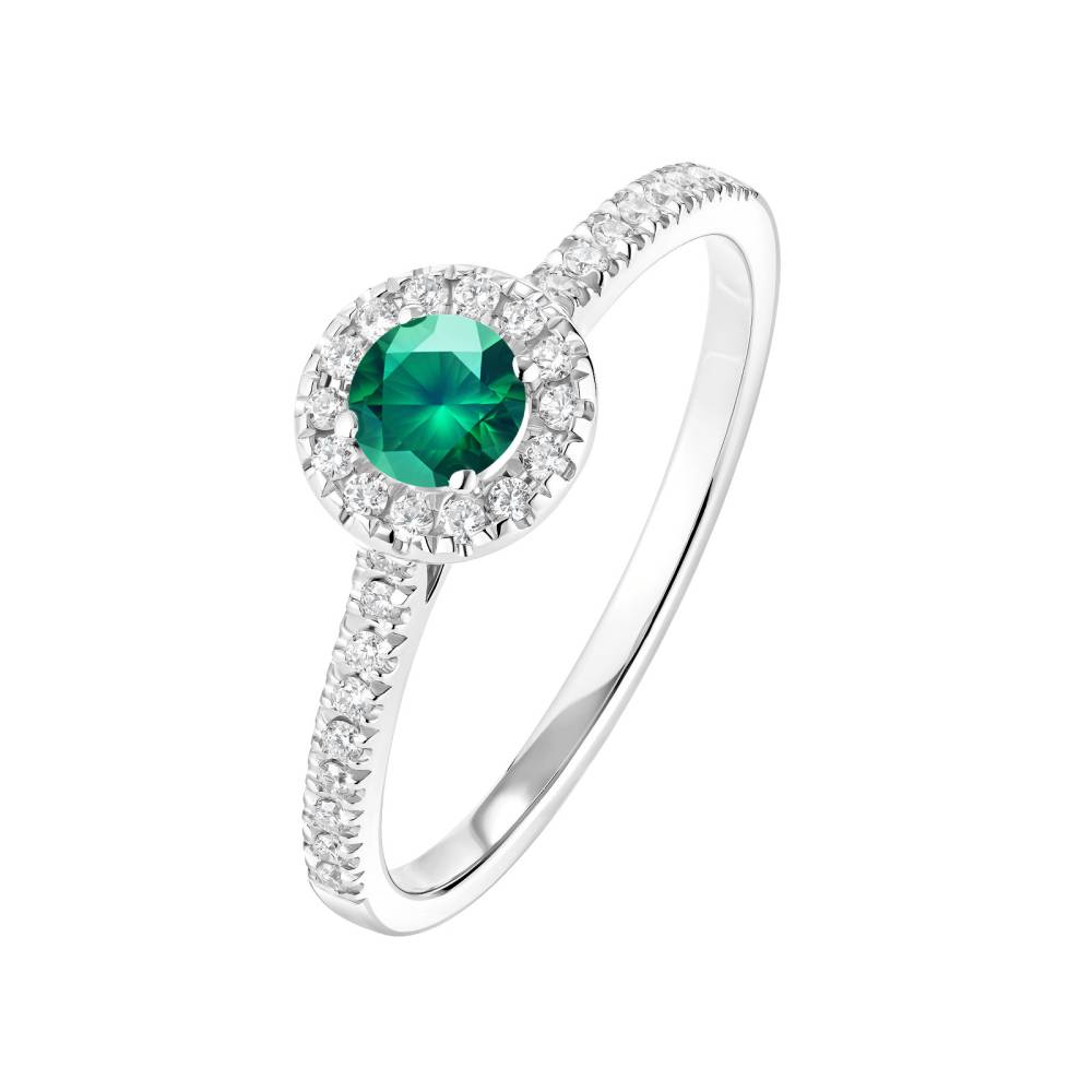 Ring White gold Emerald and diamonds Rétromantique S Pavée 2