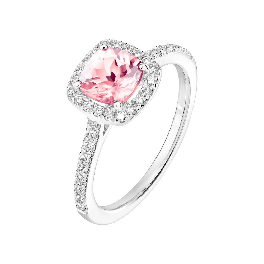 Ring Platinum Tourmaline and diamonds Rétromantique Coussin Pavée 2