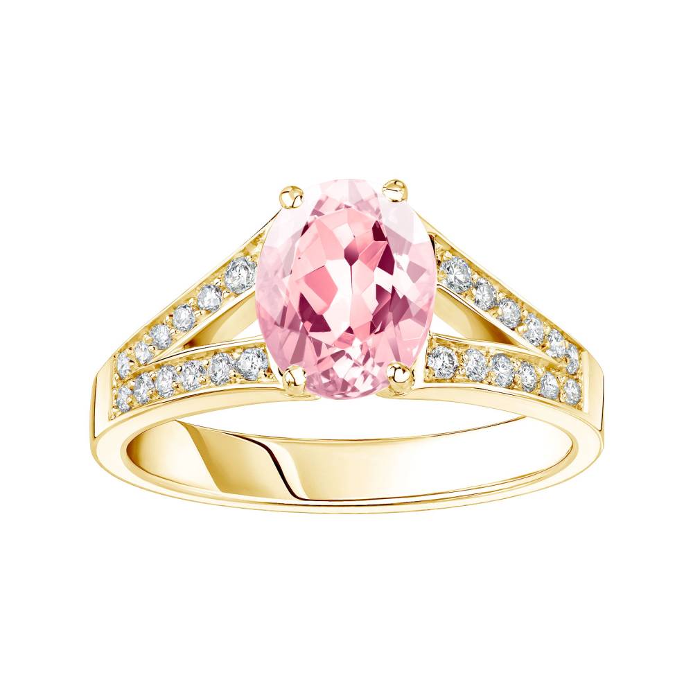 Bague Or jaune Tourmaline et diamants Rétromantique Tiare Pavée 2