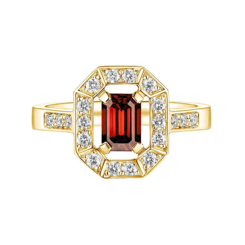 Ring Yellow gold Garnet and diamonds Art Déco 2