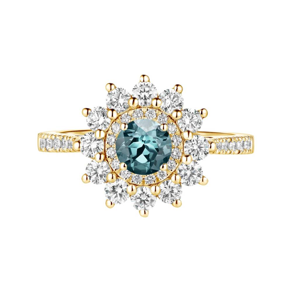 Ring Gelbgold Saphir Blau Grau und diamanten Lefkos 5 mm Pavée 2