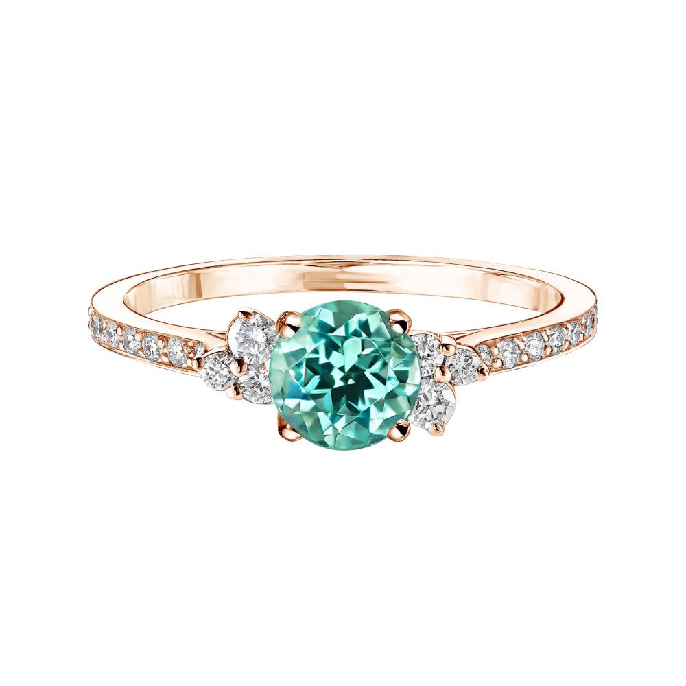 Bague Or rose Tourmaline Mint et diamants Baby EverBloom 5 mm Pavée 2