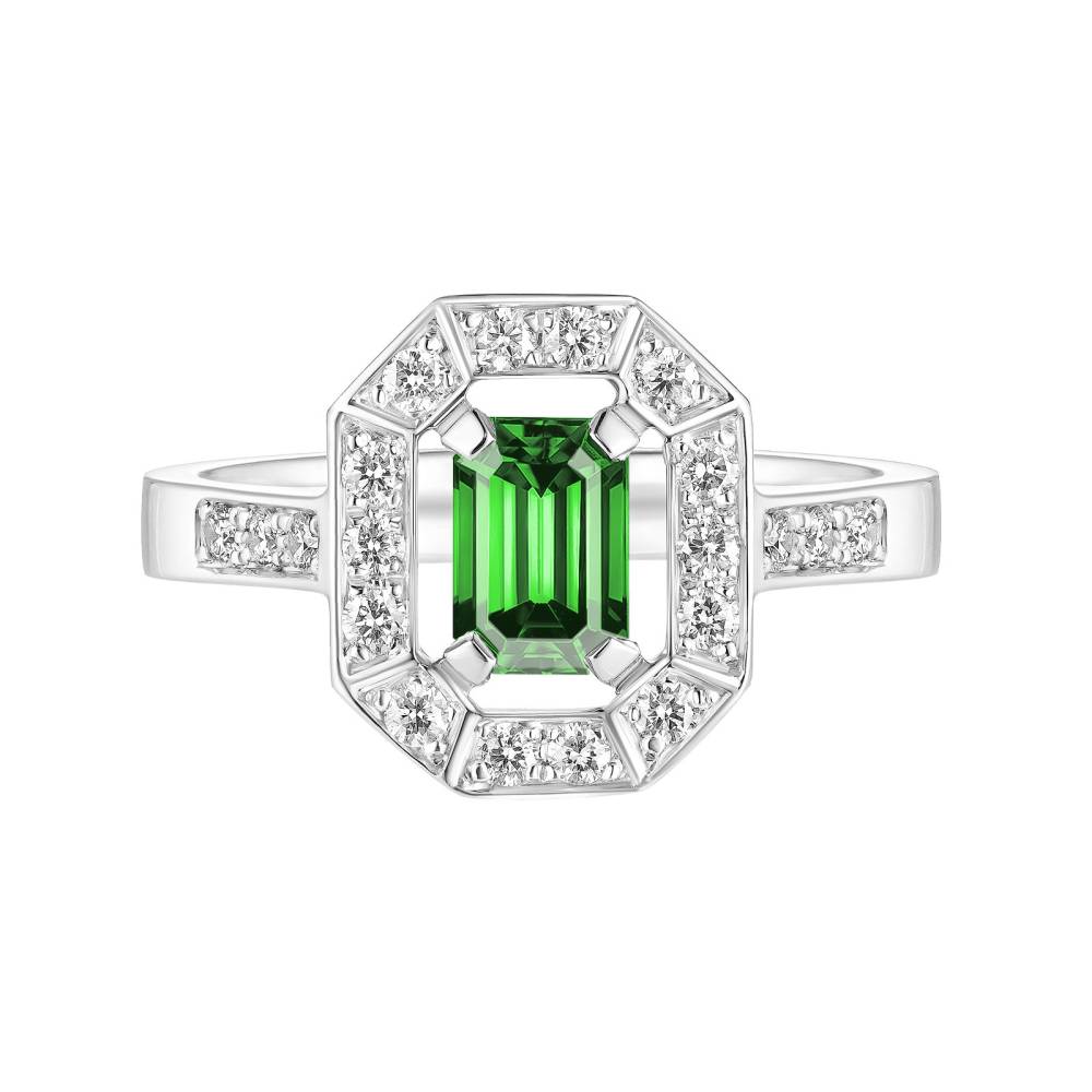 Bague Or blanc Tsavorite et diamants Art Déco 2