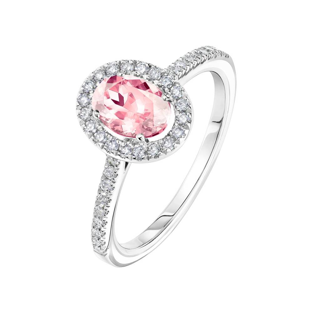 Bague Or blanc Tourmaline et diamants Rétromantique Ovale Pavée 2