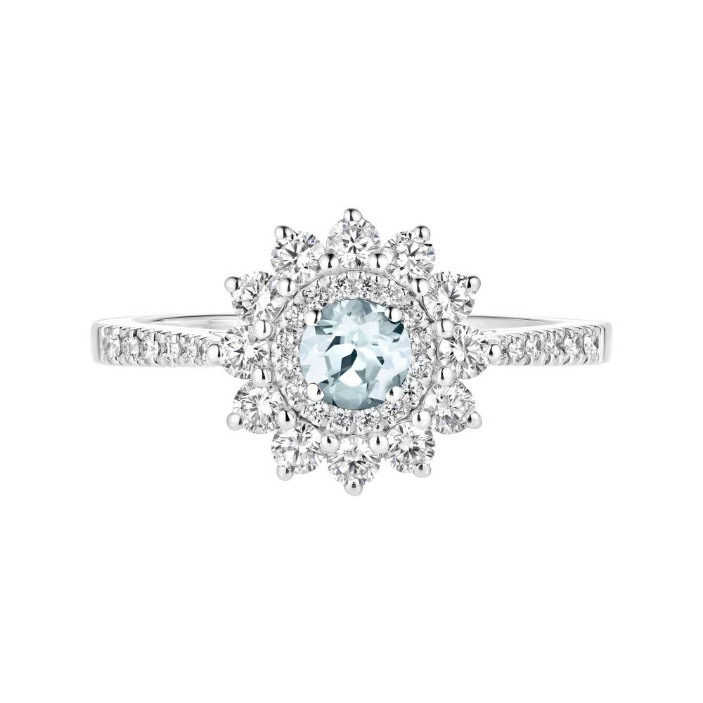 Ring White gold Aquamarine and diamonds Lefkos 4 mm Pavée 2