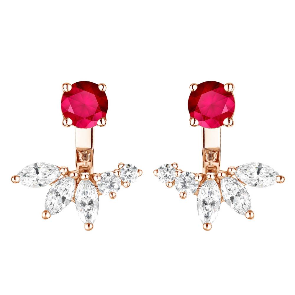 Earrings Rose gold Ruby and diamonds EverBloom Symétriques 2