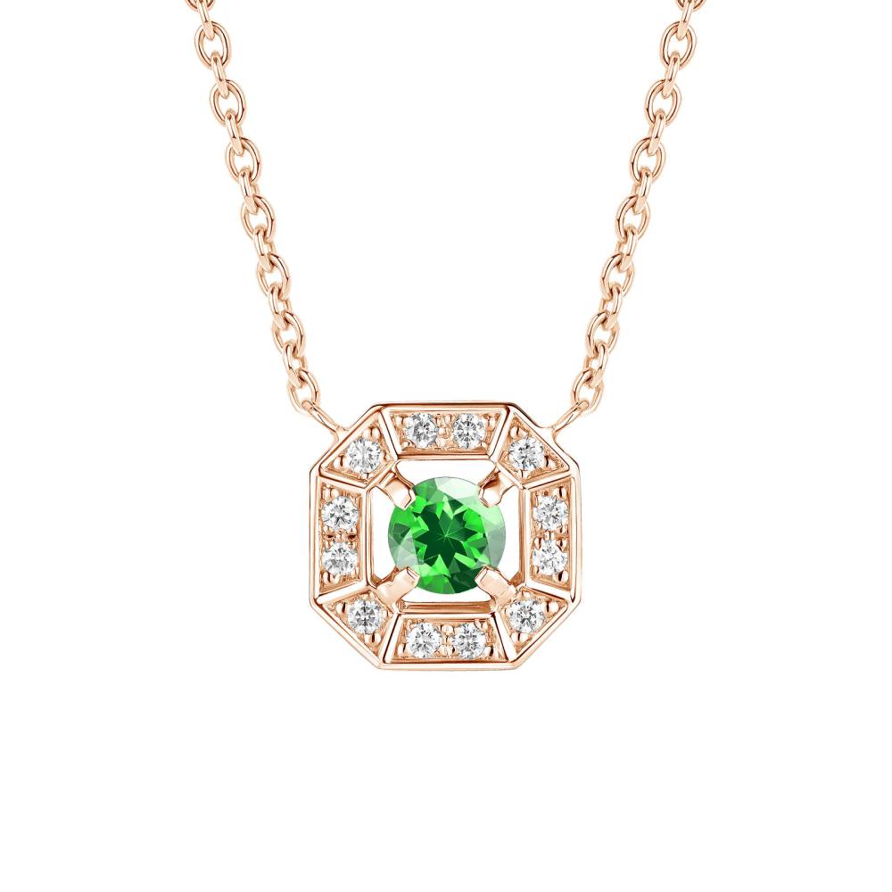 Pendentif Or rose Tsavorite et diamants Art Déco Rond 4 mm 2