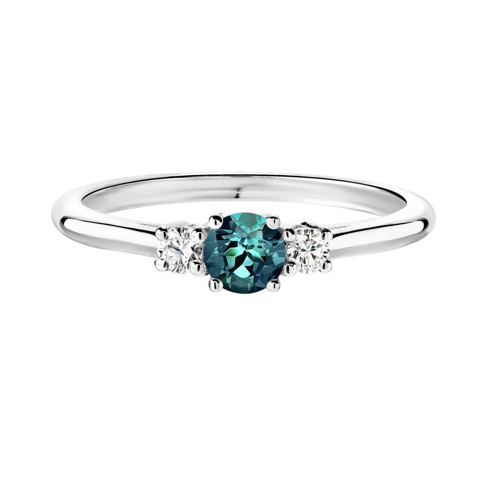 Ring White gold Teal Sapphire and diamonds Baby Lady Duo 2