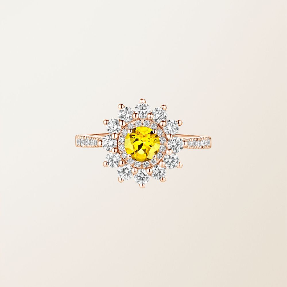 Ring Rose gold Yellow Sapphire and diamonds Lefkos 5 mm Pavée 2