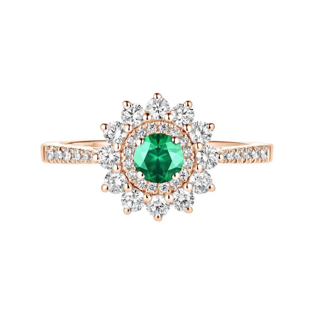 Ring Rose gold Emerald and diamonds Lefkos 4 mm Pavée 2