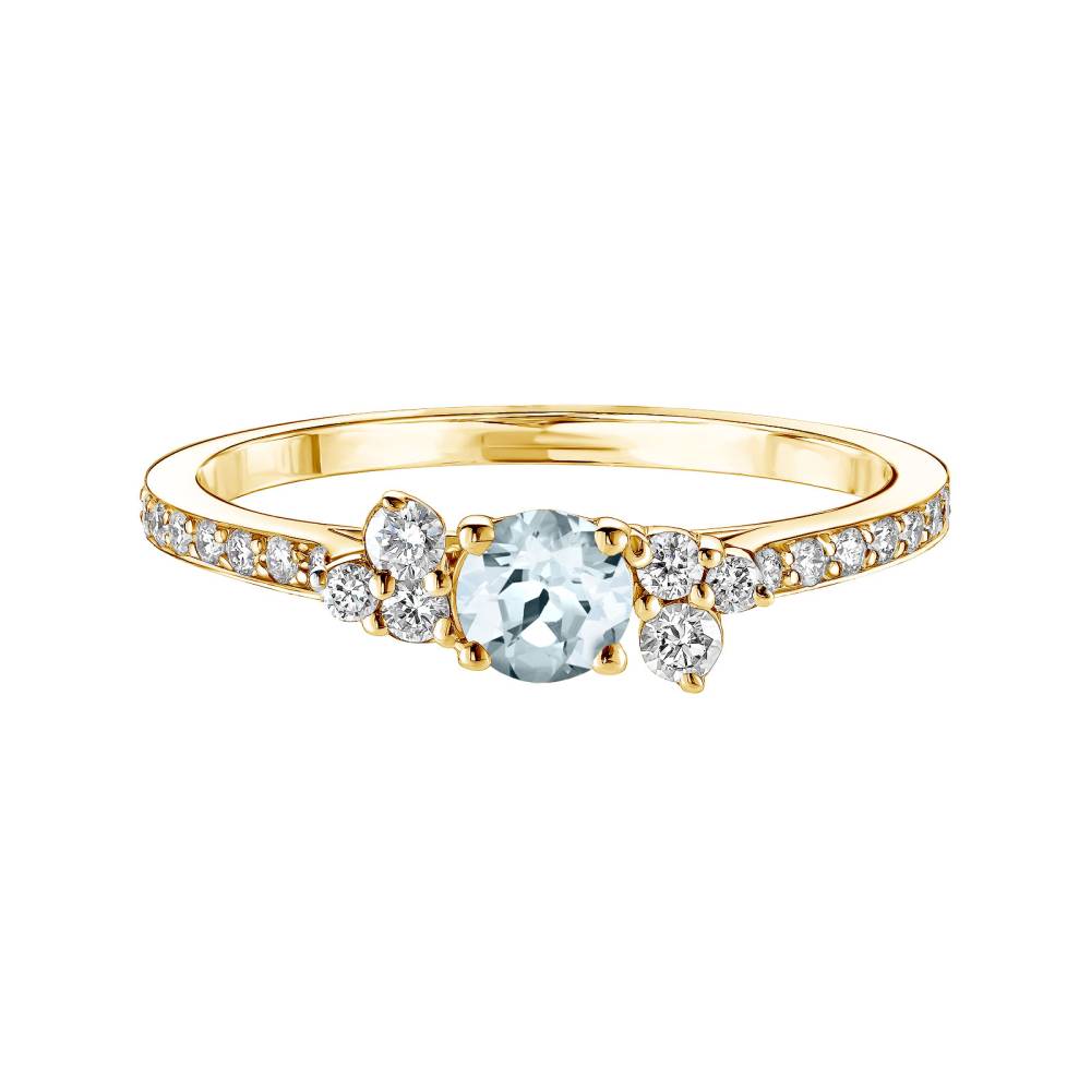 Ring Gelbgold Aquamarin und diamanten Baby EverBloom Pavée 2