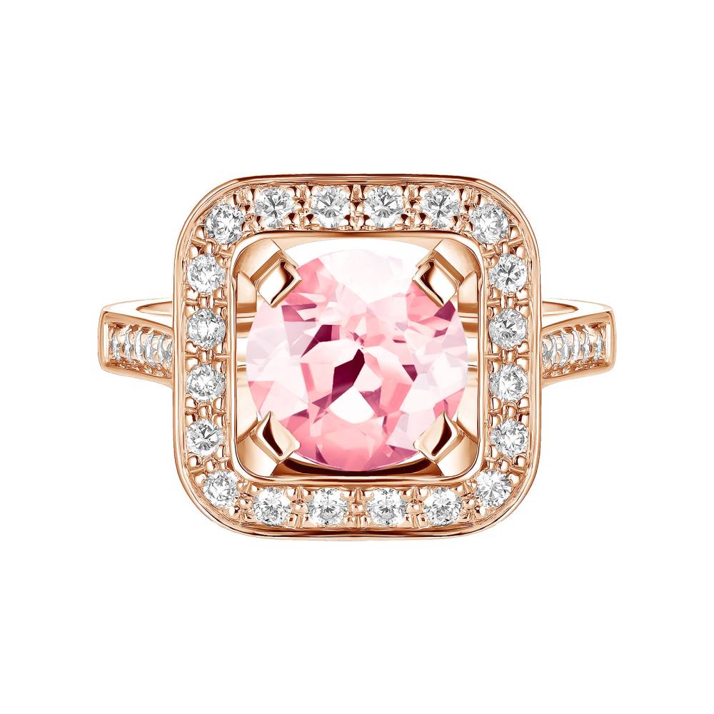 Ring Rose gold Tourmaline and diamonds Art Déco Rond 8 mm 2