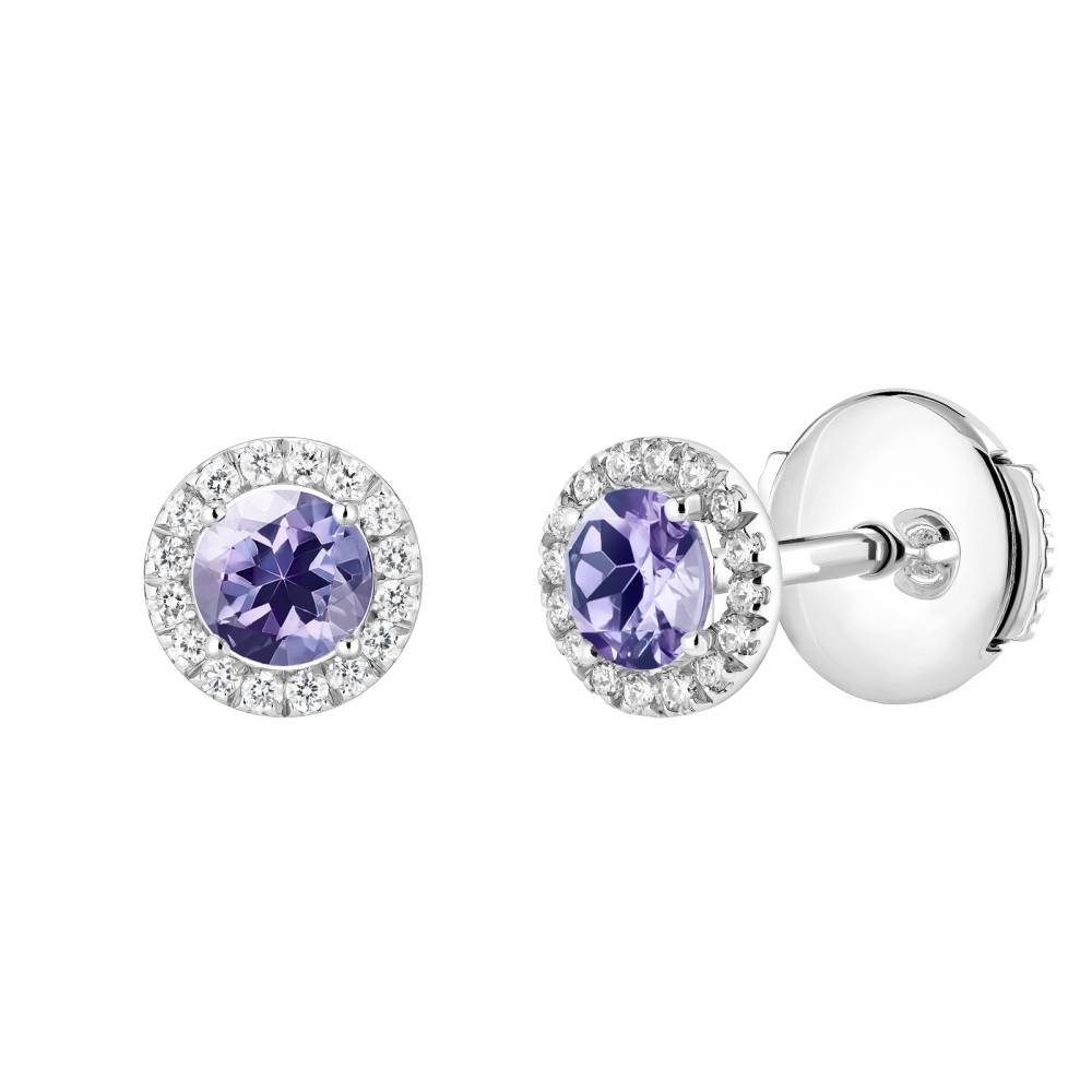 Boucles d'oreilles Or blanc Tanzanite et diamants Rétromantique S 2