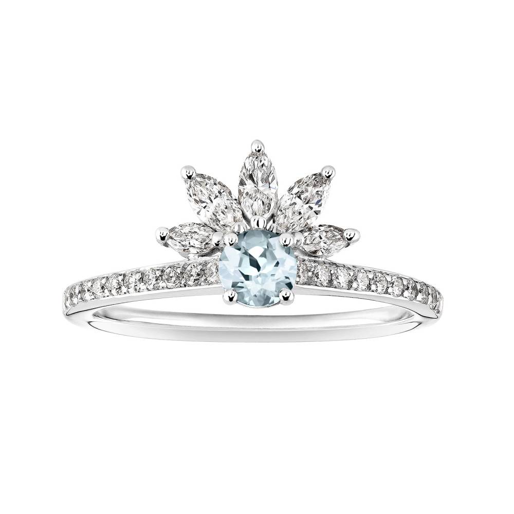 Ring White gold Aquamarine and diamonds EverBloom Pavée 4 mm 2