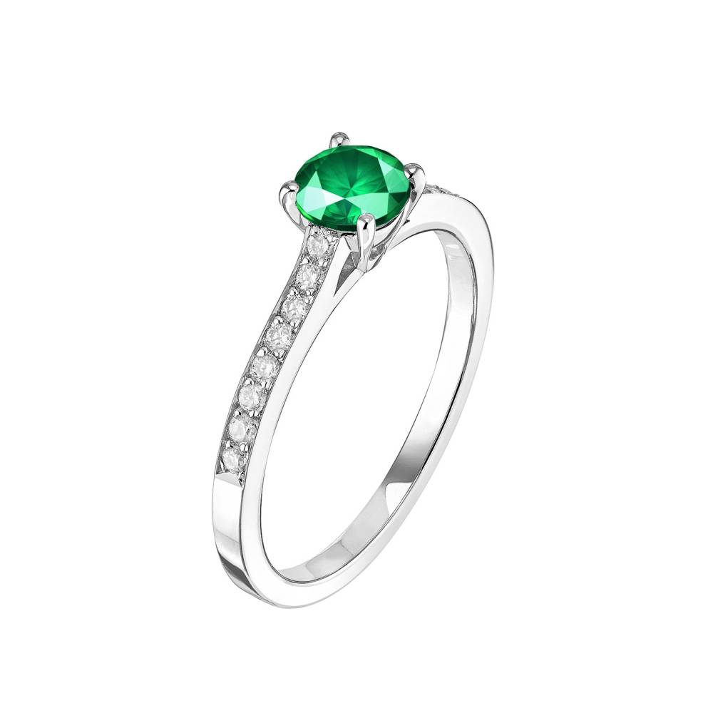 Ring White gold Emerald and diamonds Little Lady Pavée 2