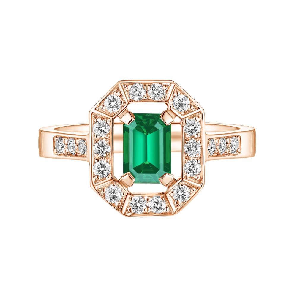 Ring Rose gold Emerald and diamonds Art Déco 2