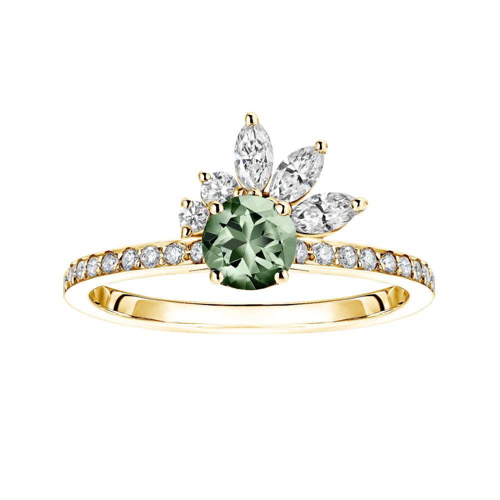 Bague Or jaune Saphir Vert et diamants Little EverBloom Pavée 2