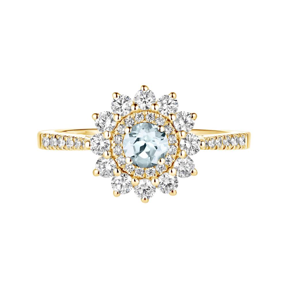 Ring Yellow gold Aquamarine and diamonds Lefkos 4 mm Pavée 2