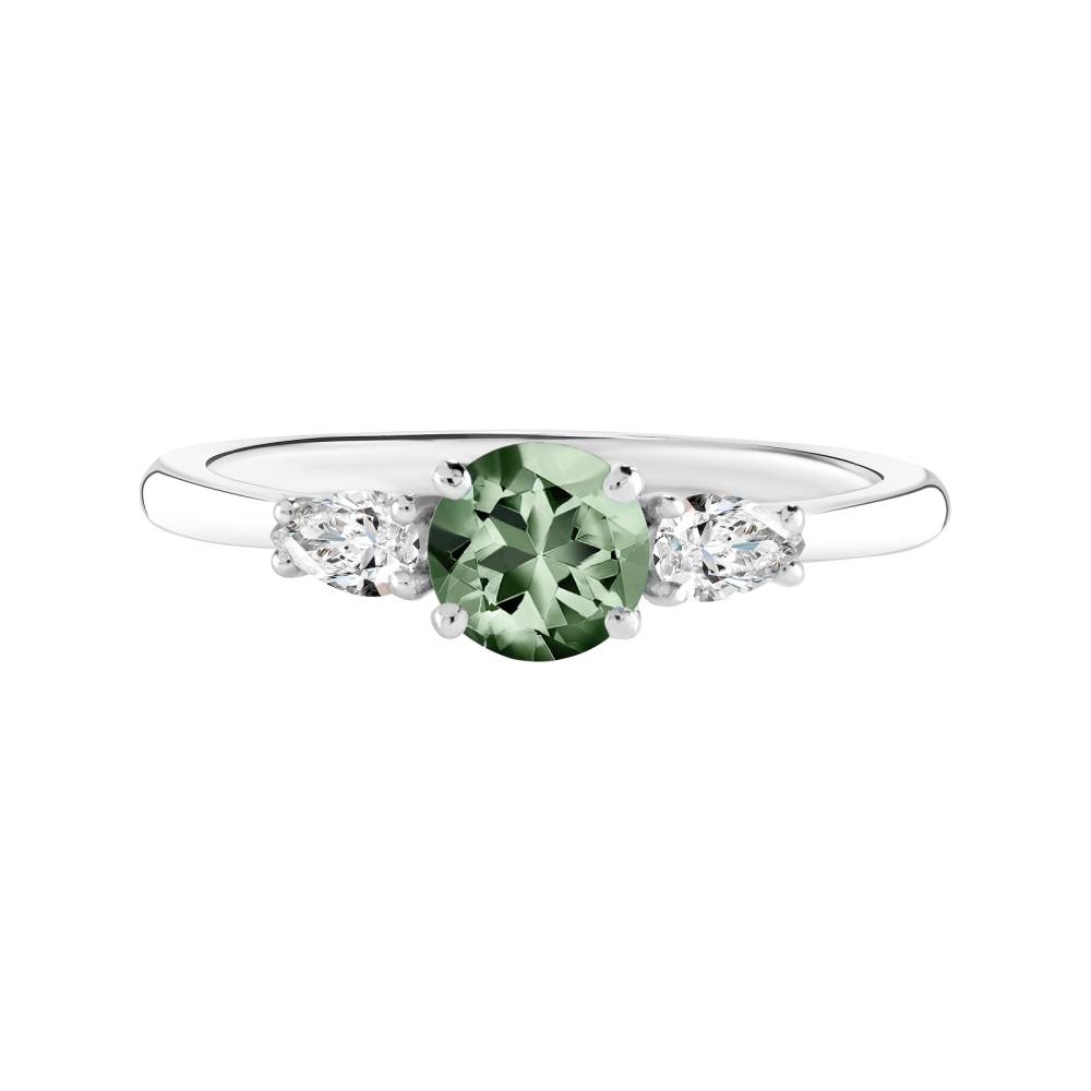 Bague Or blanc Saphir Vert et diamants Little Lady Duo de Poires 2