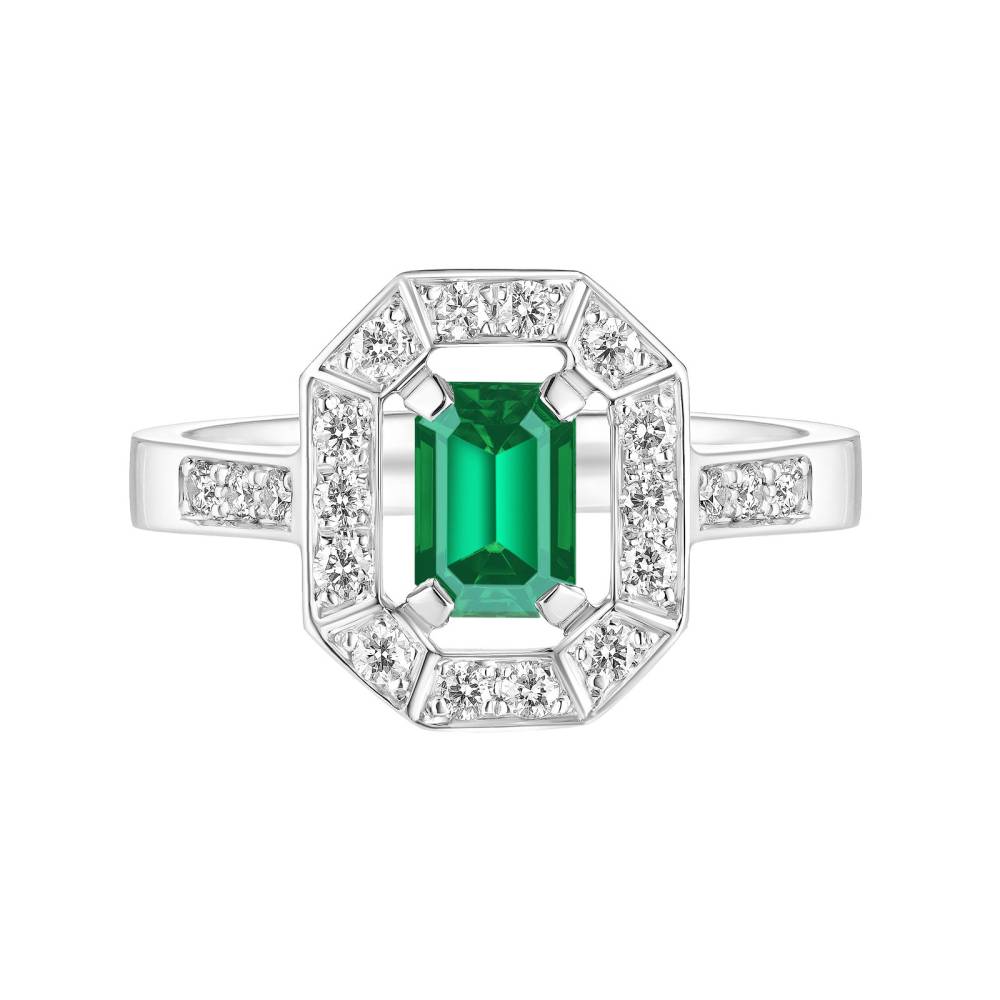 Ring White gold Emerald and diamonds Art Déco 2