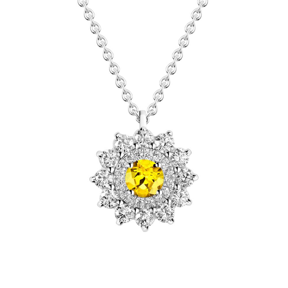 Pendentif Or blanc Saphir Jaune et diamants Lefkos 2