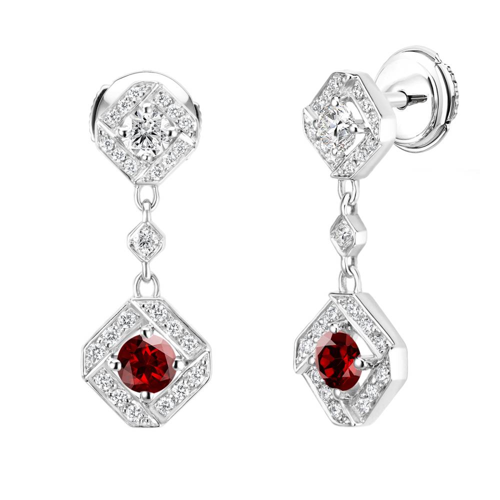 Boucles d'oreilles Or blanc Grenat et diamants Plissage 2